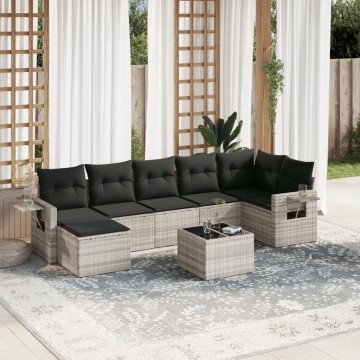 Set mobilier de grădină cu perne, 8 piese gri deschis poliratan - Img 1