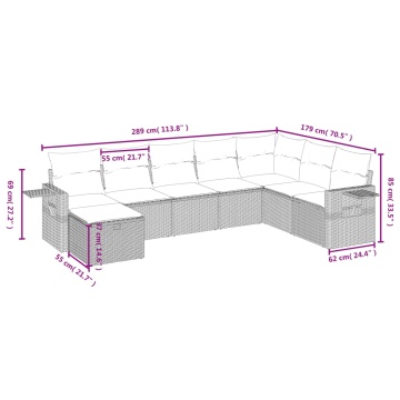Set mobilier de grădină cu perne, 8 piese gri deschis poliratan - Img 4