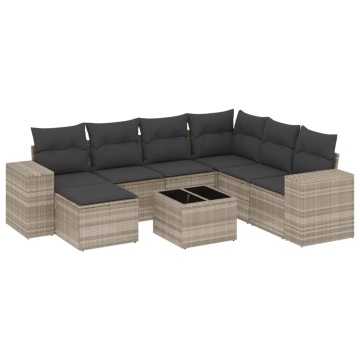 Set mobilier de grădină cu perne, 8 piese gri deschis poliratan - Img 2