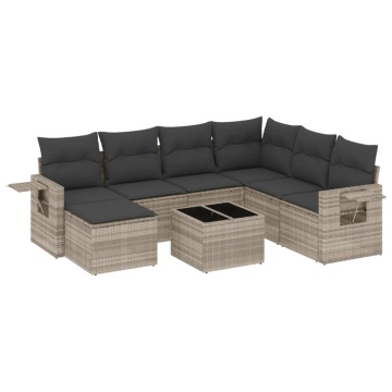 Set mobilier de grădină cu perne, 8 piese gri deschis poliratan - Img 2