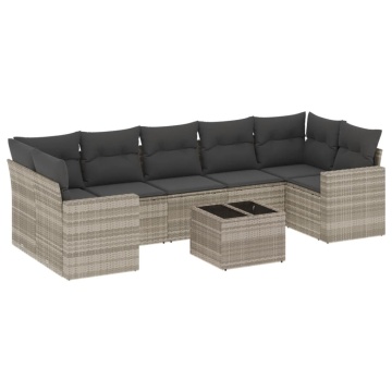 Set mobilier de grădină cu perne, 8 piese gri deschis poliratan - Img 2