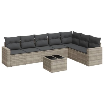 Set mobilier de grădină cu perne, 8 piese gri deschis poliratan - Img 2