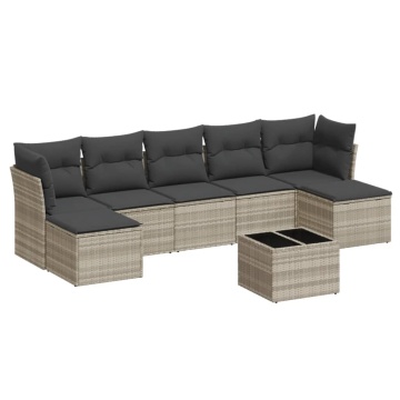 Set mobilier de grădină cu perne, 8 piese gri deschis poliratan - Img 2