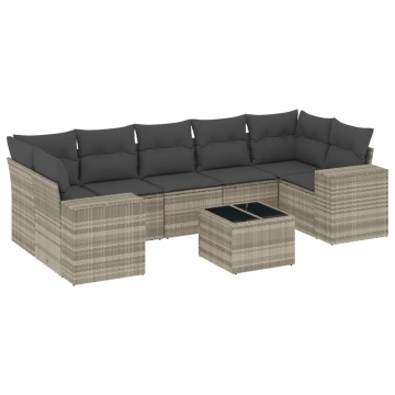 Set mobilier de grădină cu perne, 8 piese gri deschis poliratan - Img 2