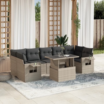 Set mobilier de grădină cu perne, 8 piese gri deschis poliratan - Img 1