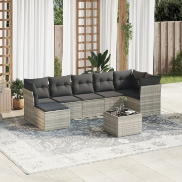 Set mobilier de grădină cu perne, 8 piese gri deschis poliratan - Img 1