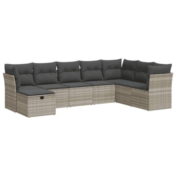Set mobilier de grădină cu perne, 8 piese gri deschis poliratan - Img 2