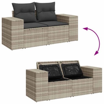 Set mobilier de grădină cu perne, 8 piese gri deschis poliratan - Img 6