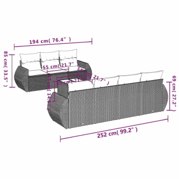 Set mobilier de grădină cu perne, 8 piese gri deschis poliratan - Img 7