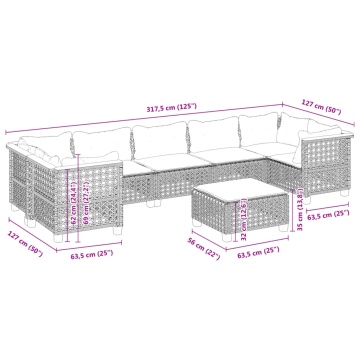 Set mobilier de grădină cu perne, 8 piese, negru, poliratan - Img 6