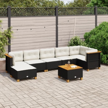 Set mobilier de grădină cu perne, 8 piese, negru, poliratan - Img 1