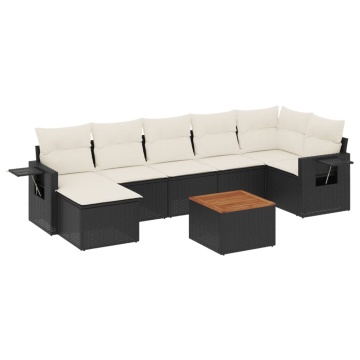 Set mobilier de grădină cu perne, 8 piese, negru, poliratan - Img 2