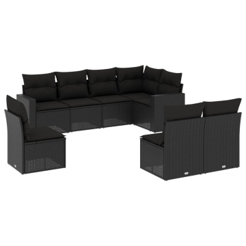 Set mobilier de grădină cu perne, 8 piese, negru, poliratan - Img 2
