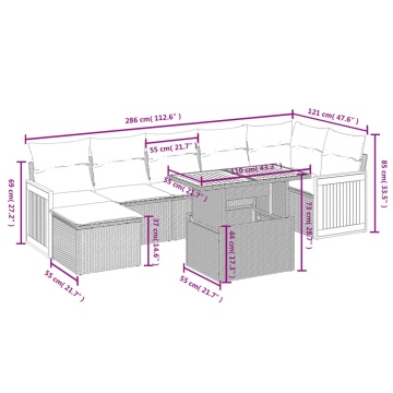 Set mobilier de grădină cu perne, 8 piese, negru, poliratan - Img 3