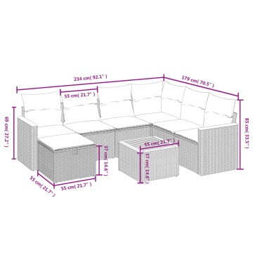 Set mobilier de grădină cu perne, 8 piese, negru, poliratan - Img 4
