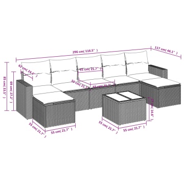 Set mobilier de grădină cu perne, 8 piese, negru, poliratan - Img 3