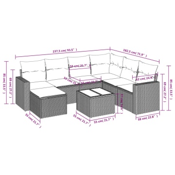 Set mobilier de grădină cu perne, 8 piese, negru, poliratan - Img 3