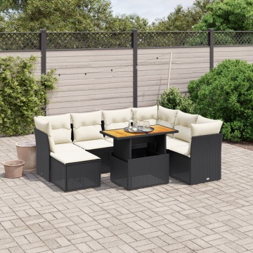 Set mobilier de grădină cu perne, 8 piese, negru, poliratan - Img 1