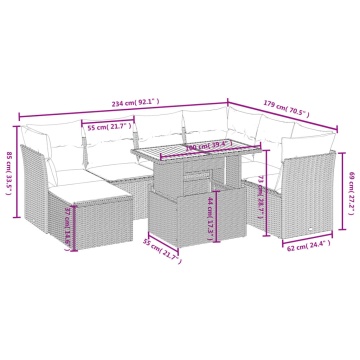 Set mobilier de grădină cu perne, 8 piese, negru, poliratan - Img 4