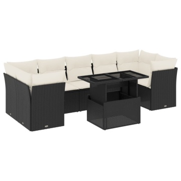 Set mobilier de grădină cu perne, 8 piese, negru, poliratan - Img 2