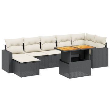 Set mobilier de grădină cu perne, 8 piese, negru, poliratan - Img 2