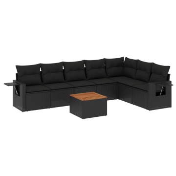 Set mobilier de grădină cu perne, 8 piese, negru, poliratan - Img 2