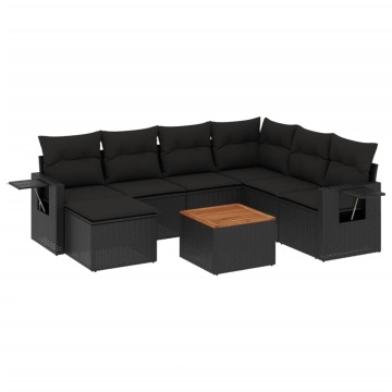 Set mobilier de grădină cu perne, 8 piese, negru, poliratan - Img 2