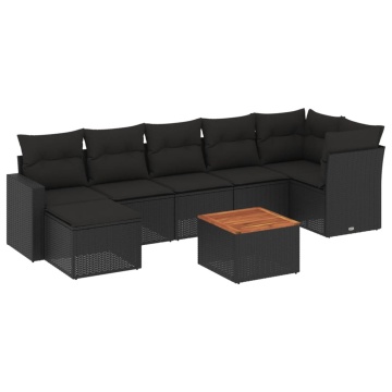 Set mobilier de grădină cu perne, 8 piese, negru, poliratan - Img 2