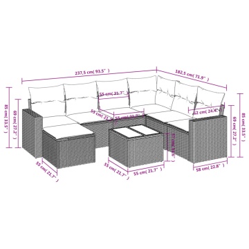 Set mobilier de grădină cu perne, 8 piese, negru, poliratan - Img 3