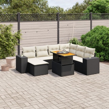 Set mobilier de grădină cu perne, 8 piese, negru, poliratan - Img 1