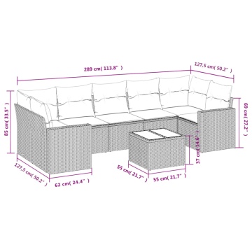 Set mobilier de grădină cu perne, 8 piese, negru, poliratan - Img 3