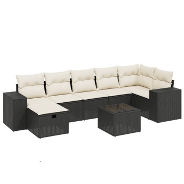 Set mobilier de grădină cu perne, 8 piese, negru, poliratan - Img 2