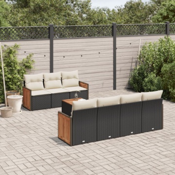 Set mobilier de grădină cu perne, 8 piese, negru, poliratan - Img 1