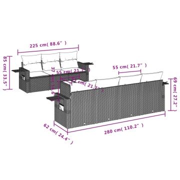 Set mobilier de grădină cu perne, 8 piese, negru, poliratan - Img 3