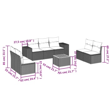 Set mobilier de grădină cu perne, 8 piese, negru, poliratan - Img 3