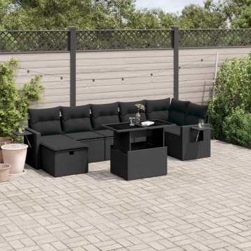 Set mobilier de grădină cu perne, 8 piese, negru, poliratan - Img 1