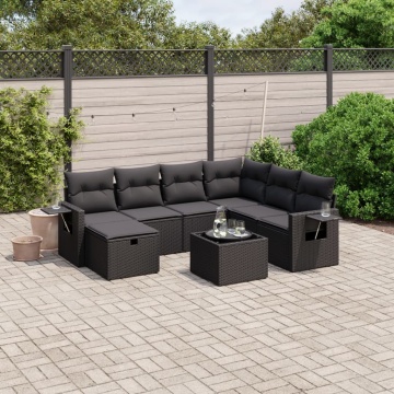 Set mobilier de grădină cu perne, 8 piese, negru, poliratan - Img 1
