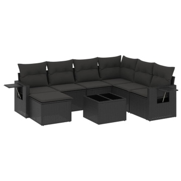 Set mobilier de grădină cu perne, 8 piese, negru, poliratan - Img 2