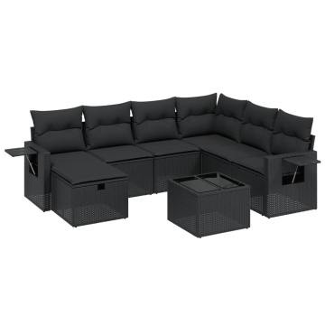 Set mobilier de grădină cu perne, 8 piese, negru, poliratan - Img 2