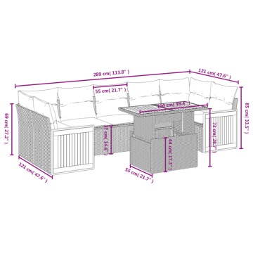 Set mobilier de grădină cu perne, 8 piese, negru, poliratan - Img 3