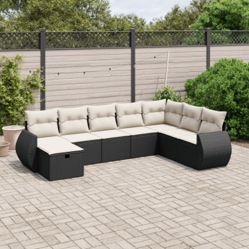 Set mobilier de grădină cu perne, 8 piese, negru, poliratan - Img 1