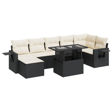 Set mobilier de grădină cu perne, 8 piese, negru, poliratan - Img 2