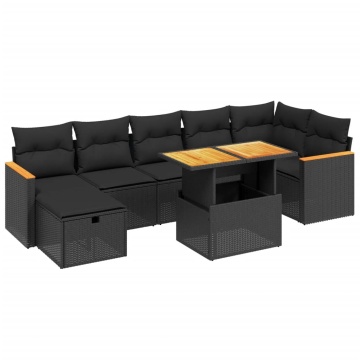 Set mobilier de grădină cu perne, 8 piese, negru, poliratan - Img 2