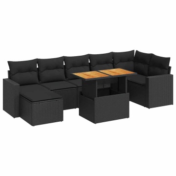 Set mobilier de grădină cu perne, 8 piese, negru, poliratan - Img 2