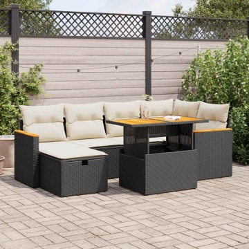 Set mobilier de grădină cu perne, 8 piese, negru, poliratan - Img 1
