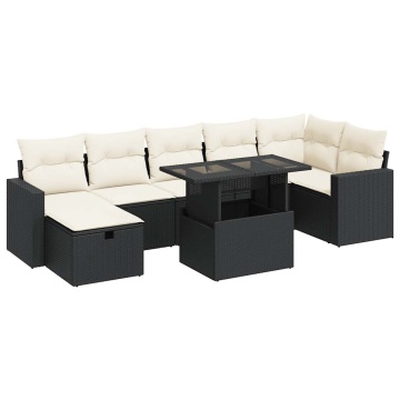 Set mobilier de grădină cu perne, 8 piese, negru, poliratan - Img 2