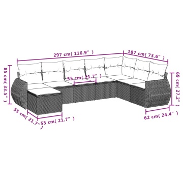 Set mobilier de grădină cu perne, 8 piese, negru, poliratan - Img 6