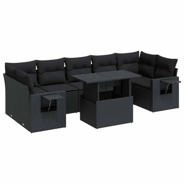 Set mobilier de grădină cu perne, 8 piese, negru, poliratan - Img 2