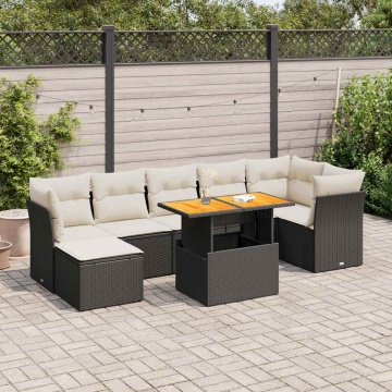 Set mobilier de grădină cu perne, 8 piese, negru, poliratan - Img 3