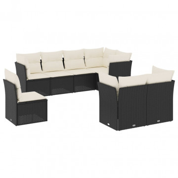 Set mobilier de grădină cu perne, 8 piese, negru, poliratan - Img 2